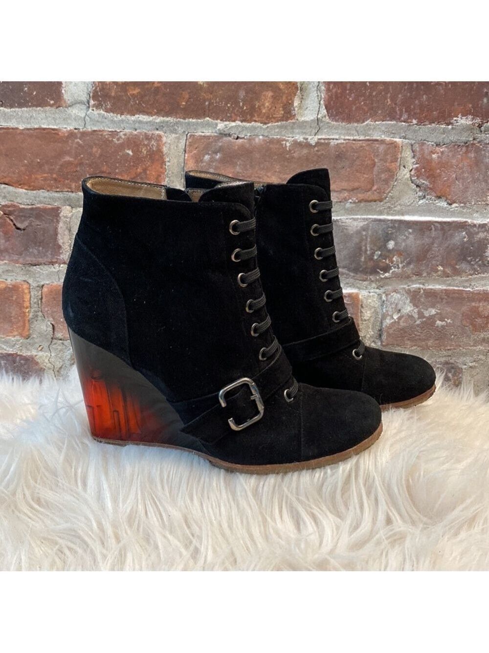 Anthropologie Rebeca Sanver Black Suede Booties, Size 6.5